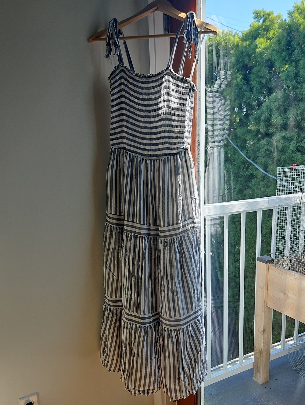 She + Sky Black and White Striped Tie-Shoulder Maxi Dress